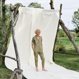 OffOn - black linen mandarin collar jumpsuit - 1X